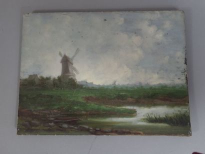 Ensemble d'huiles sur panneaux. - Ecole du...