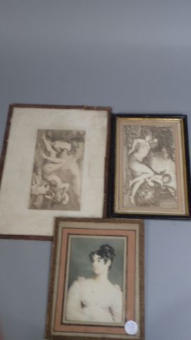 Ensemble de trois pièces cadrées : deux lithographies