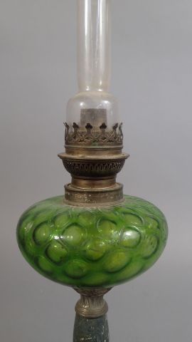 Lampe à pétrole réservoir en verre vert,...