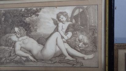 Ensemble de trois pièces cadrées : deux lithographies
