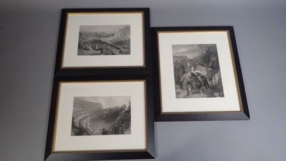 Ensemble de trois gravures en noir : 