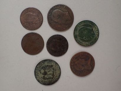 Ensemble de 6 pièces dont 10 centimes Napoléon...