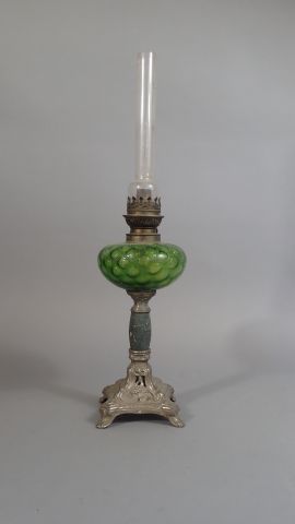 Lampe à pétrole réservoir en verre vert,...