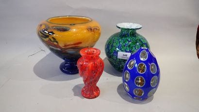 Verrerie contemporaine: lot de 3 vases et...
