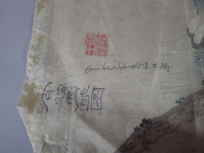 Peinture sur soie représentant un levé de...