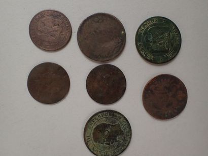 Ensemble de 6 pièces dont 10 centimes Napoléon...