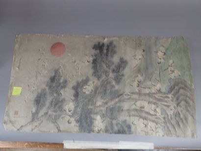 Peinture sur soie représentant un levé de...