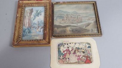 Ensemble de deux petits paysages aquarellés...