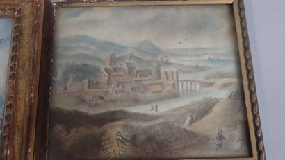 Ensemble de deux petits paysages aquarellés...