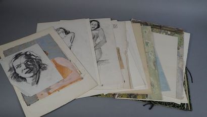 Pochette comprenant des dessins : fusains...