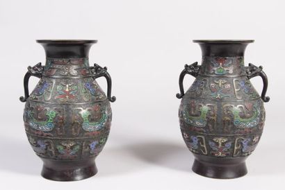 Paire de grands vases en bronze de patine...