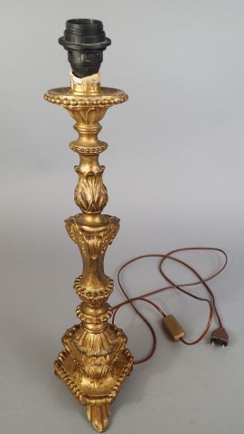 Pique cierge en bois sculpté et doré transformé...