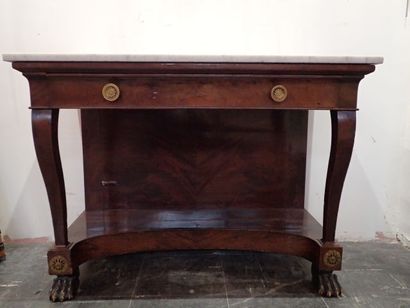 Console en acajou et placage d’acajou ouvrant...