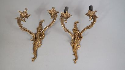 Paire d'appliques en bronze à deux bras de...