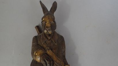 Elément décoratif en bois polychrome figurant...