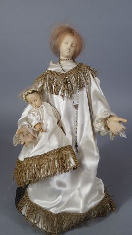 Vierge à l'enfant couronnée en cire (H :...