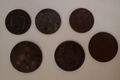 Lot de 6 pièces en cuivre France, Angleterre,...