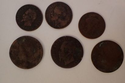 Lot de 6 pièces en cuivre France, Angleterre,...