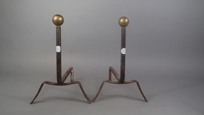 Paire de chenets en fer forgé à motif d'une...