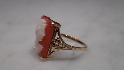 Bague en or jaune sertie d'un camée coquille...