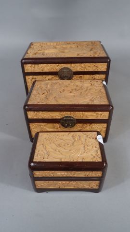 Ensemble de trois boîtes en résine et bois...