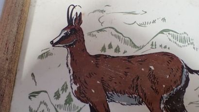 Deux carreaux de faïence à décor d'un chamois...