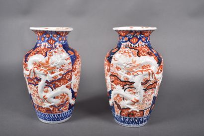 Pair of imari porcelain baluster vases decorated...