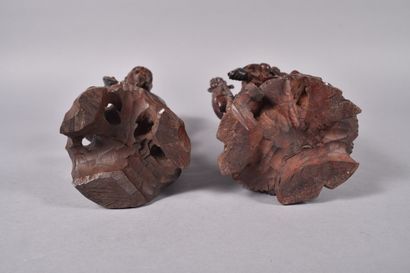 China, 20th century,
Two carved wooden groups,...