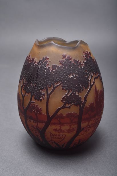 DAUM Nancy. Purple marmorated glass ovoid...