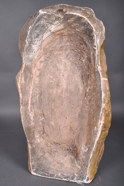 Group in green patinated terra cotta decorated...