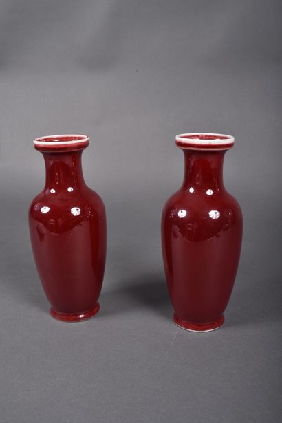 Pair of monochrome oxblood-red porcelain...