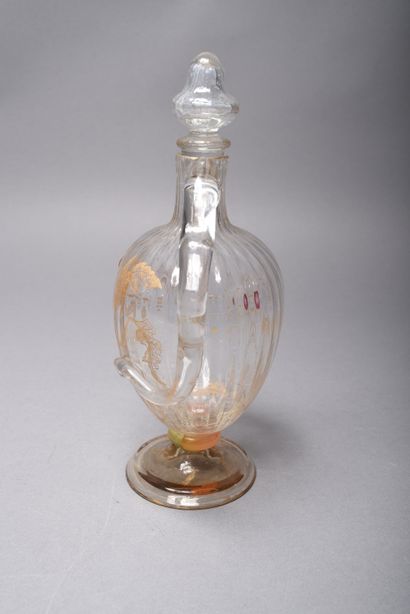 Emile Gallé (1846-1904). Ribbed glass liqueur...