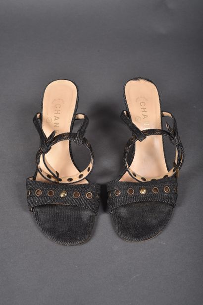 CHANEL
Pair of black grey denim barefoot...