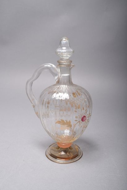 Emile Gallé (1846-1904). Ribbed glass liqueur...