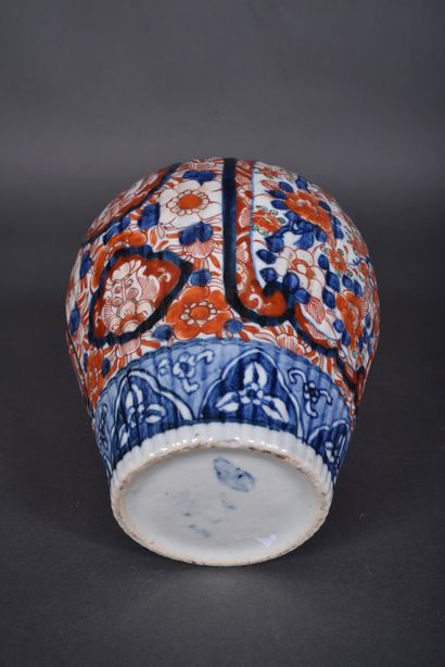 Pair of ribbed imari porcelain covered potiches...