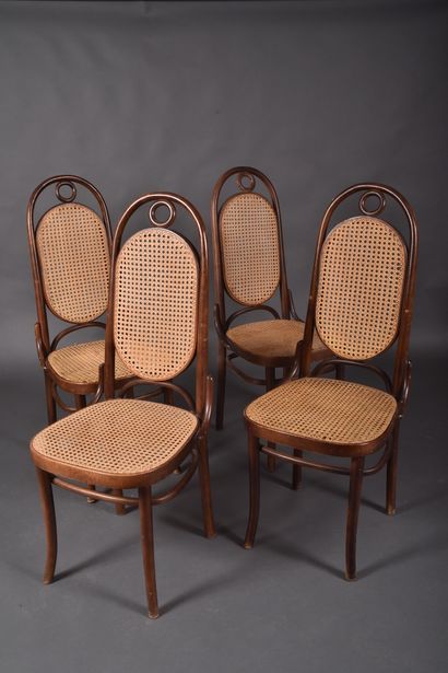 THONET. Set of four chairs in thermocurved...