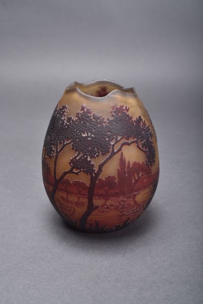 DAUM Nancy. Purple marmorated glass ovoid...