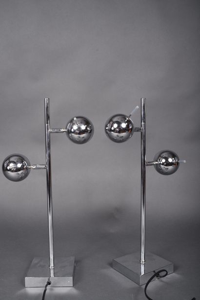 SEYLUMIERE. Pair of chrome-plated metal lamps...