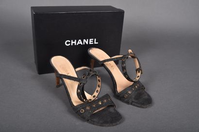 CHANEL
Pair of black grey denim barefoot...