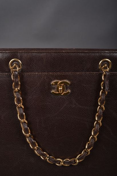 CHANEL 
Brown caviar leather bag, front patch...