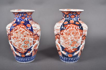 Pair of imari porcelain baluster vases decorated...