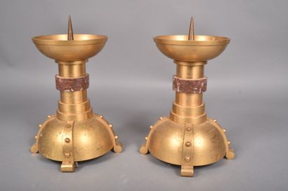 Pair of ormolu candlesticks, the stepped...