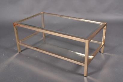 LANCEL. Gilded metal coffee table with rectangular...