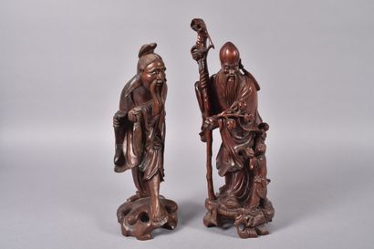 China, 20th century,
Two carved wooden groups,...
