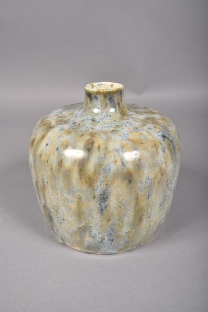 Blue and green flamed sandstone vase with...
