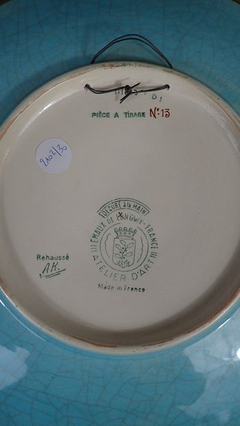 LONGWY. Large dish in Longwy enamels decorated...