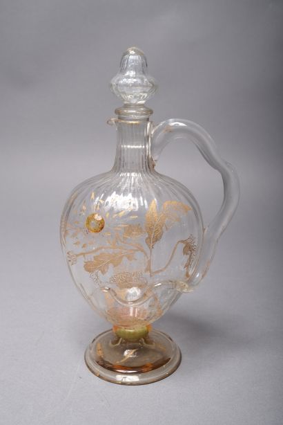 Emile Gallé (1846-1904). Ribbed glass liqueur...