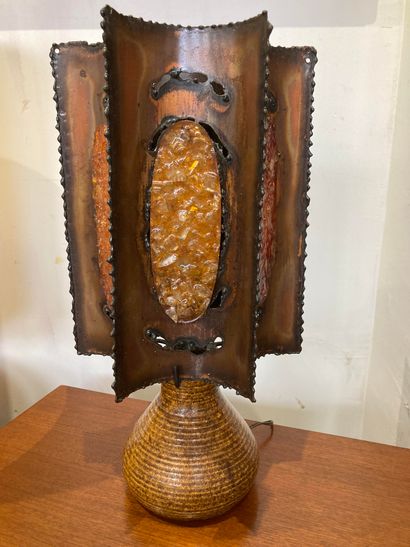 ACCOLAY. Brutalist-style ochre-ringed glazed...
