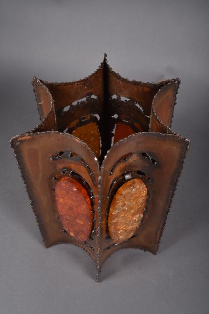 ACCOLAY. Brutalist-style ochre-ringed glazed...