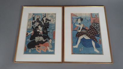 Japan, 19th century
Three oban tate-e prints,...